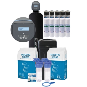  SUPREME LOGIQ 100D_LW-SET-1, zmiękczacz wody, EASY-IQ 269/PENTAIR, UP-FLOW, mono LEWATIT, system DLFR, butla 14X65, 100 litrów. All inclusive: zmiękczacz, 2 x korpus 10", płytka, klucz, wkłady mechaniczne oraz węglowe, sól, tester, węże popłuczyn. 