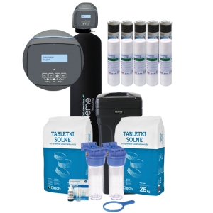 SUPREME LOGIQUE 50D_MN-SET-1, zmiękczacz wody, EASY-IQ 269/PENTAIR, UP-FLOW, monosferyk PURE SOFT PLUS, system DLFR, butla 10X54. All inclusive: zmiękczacz, 2 x korpus 10", płytka, klucz, wkłady mechaniczne oraz węglowe, sól, tester, węże popłuczyn. 